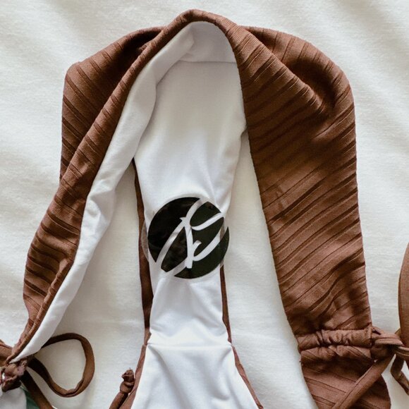 Skinny Dip Suntan Ribbed Bikini Set Large women’s NWT brown scoop bathing suit - Picture 15 of 16